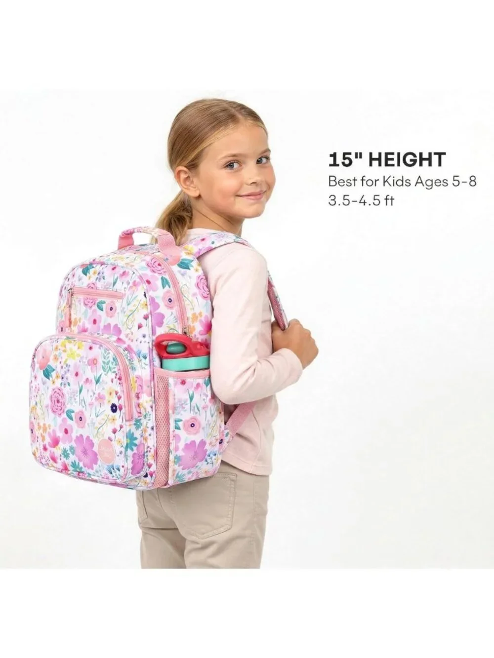 Flower Pink Kids Backpack for Girls 5-8 - Stylish School Bookbag for
